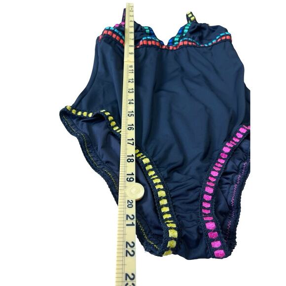 La Blanca V Neck Black Rainbow One Piece Swimsuit Threading Along - Size 4 - Picture 10 of 14